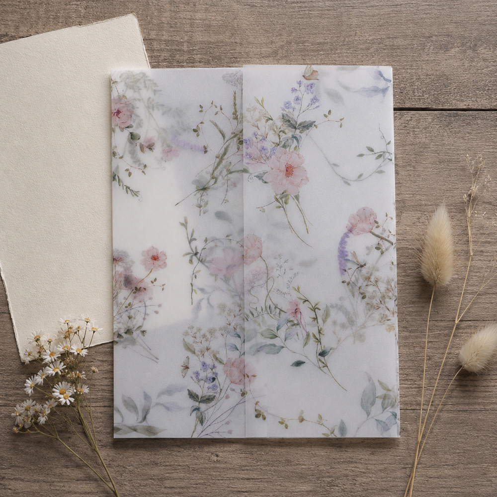 Wedding Envelopes - 20/50pcs Vellum Wrap with Watercolor Wildflowers,DIY