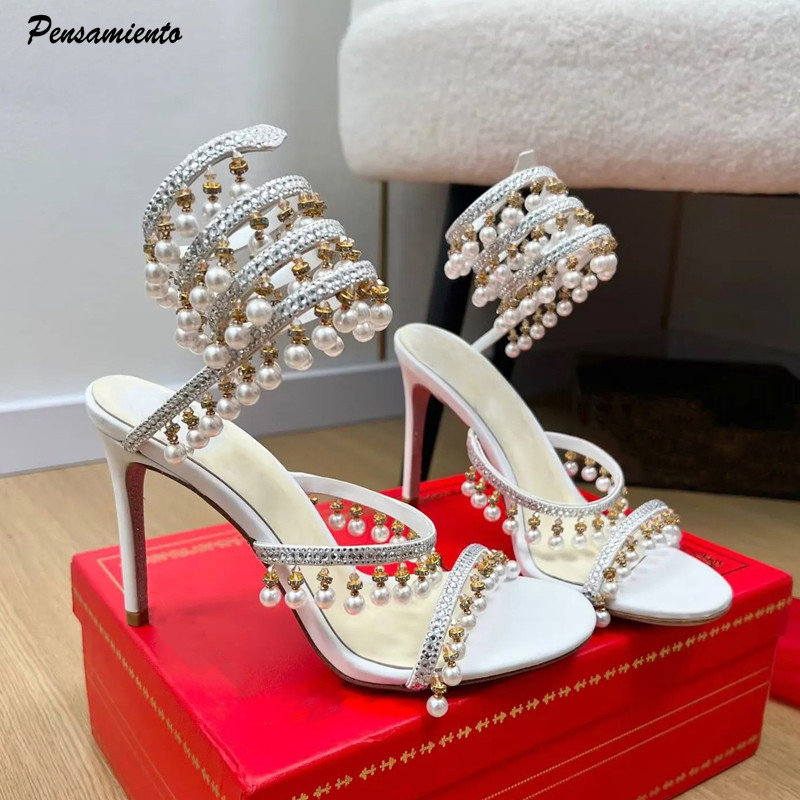 Wedding Super - Luxury Rhinestones Pearls Tassels Women Gladiator